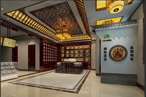 蒸湘古朴典雅的中式茶叶店大堂设计效果图