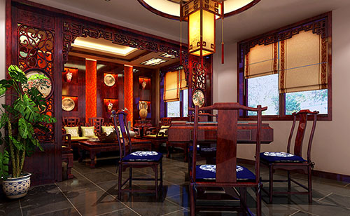 蒸湘古典中式风格茶楼包间设计装修效果图