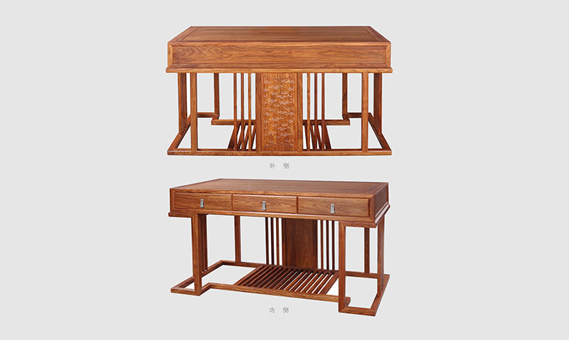 蒸湘 别墅中式家居书房装修实木书桌效果图